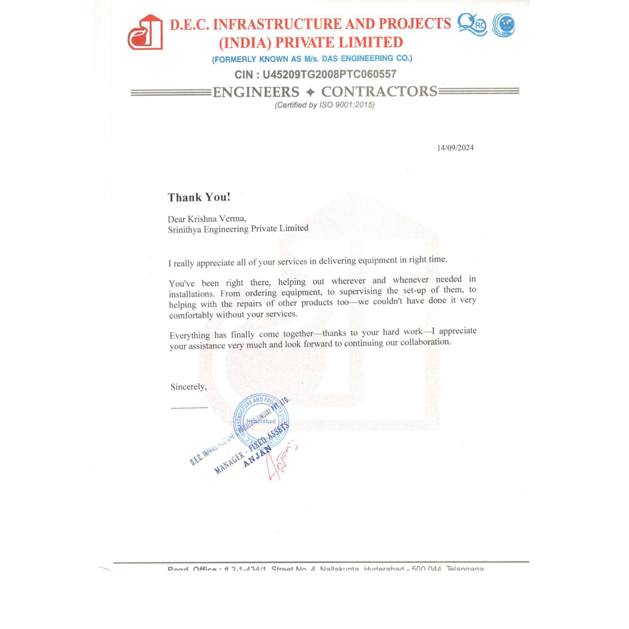 DEC Appreciation Certificate